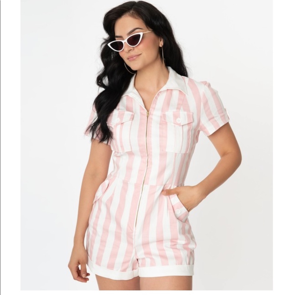 Unique Vintage pink and white striped Mia Romper